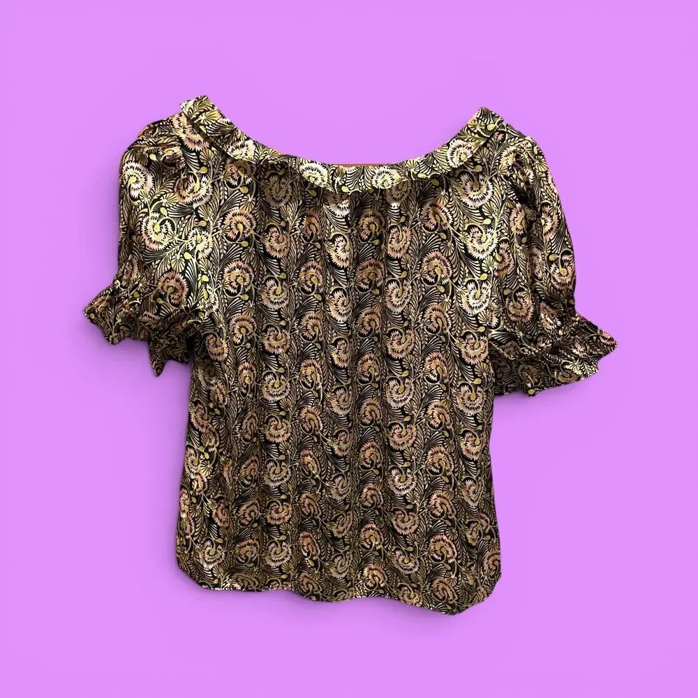 Cute J. Crew silky ruffle puff sleeve scoop neck blouse classic modern preppy